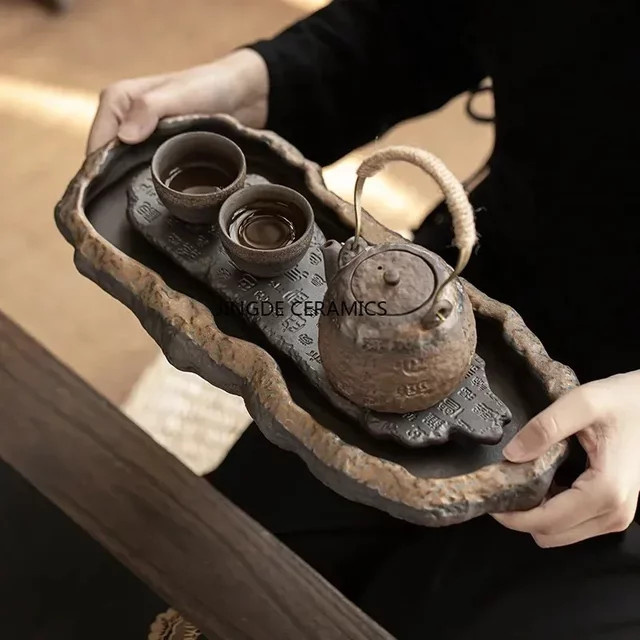 JINGDE CERAMICS Keramik Tee-Tablett Herz Form Grau - Bild 1