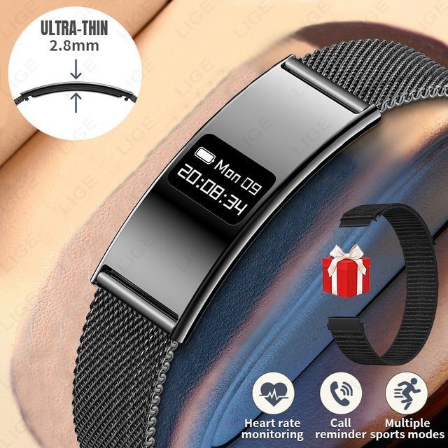 LIGE Smart Armband Fitness Tracker mit Herzfrequenz- und HRV-Monitor sowie Anruf-Erinnerung für Android und iOS in Schwarz und Silber - Bild 1