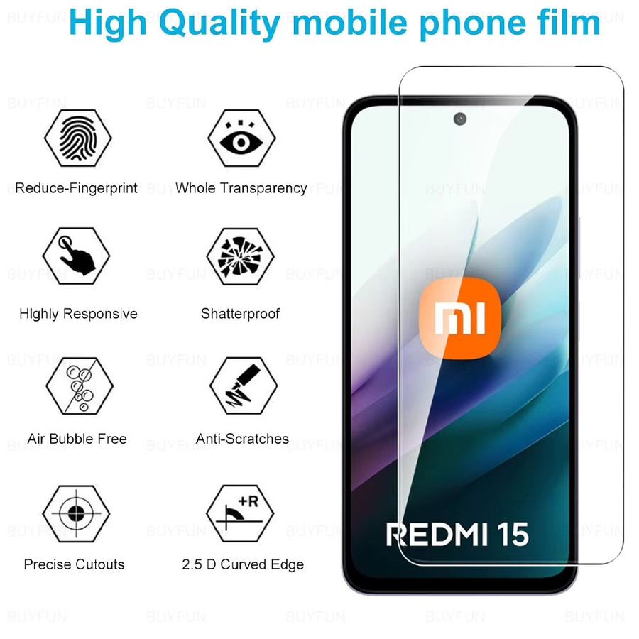 2 Stück Displayschutzfolie aus gehärtetem Glas für Xiaomi Redmi 15 (6,9 Zoll), Transparent - Bild 2