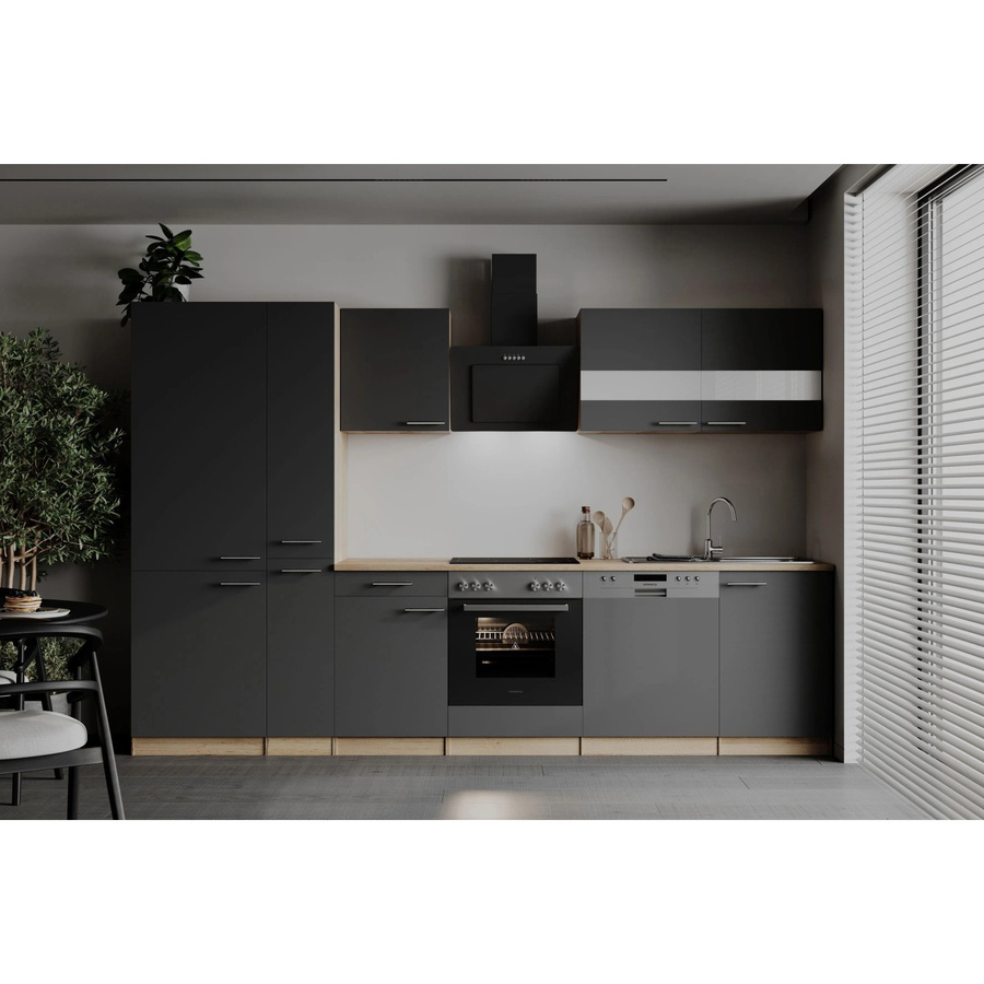 Respekta Küchenzeile Merle modern in Grau mit Eiche Sägerau Nachbildung, Breite: 310 cm, Höhe: 200 cm, Tiefe: 54,5 cm - Bild 2