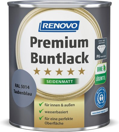 RENOVO Buntlack für Holz in Blau, wasserbasiert, wetterfest und kratzfest, satin-matt, 0,75 l - Bild 1