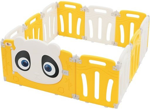 Faltbares Joyz Baby Laufgitter mit Panda-Motiv in Weiß und Gelb, B/T: 120 x 120 cm
