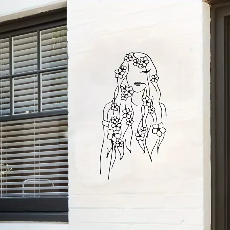 CIFBUY Metall-Wanddekoration Minimalistische Linienkunst Frau in Schwarz mit geometrischen und botanischen Elementen - Bild 3