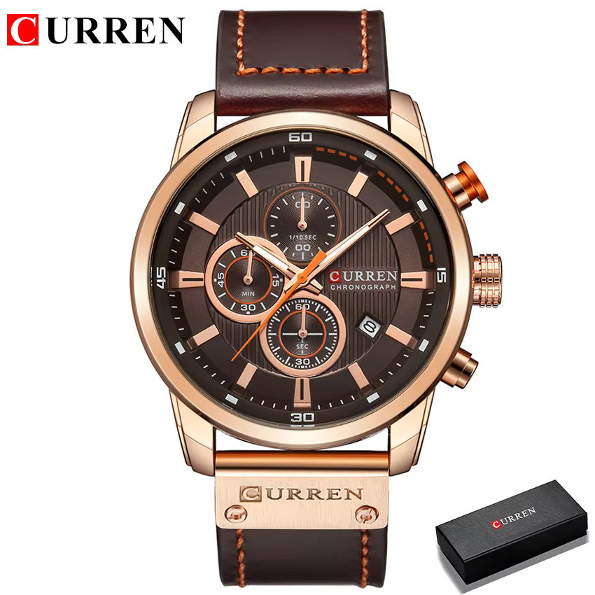 CURREN Armbanduhr Chronograph, Quarz, Leder, Schwarz, Roségold, Herren - Bild 2