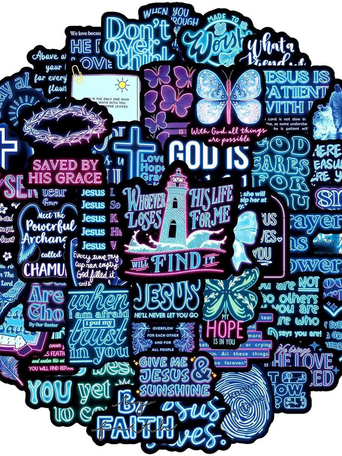 Charile Neon-Style Blaue Bibel-Inspirationszitate Aufkleber, 10 Stück - Bild 5