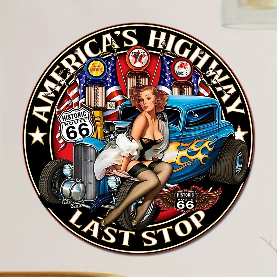 HELLOYOUNG Vintage Retro Highway Last Station Schild aus Aluminium als Wandkunst-Dekor im amerikanischen Stil - Bild 3