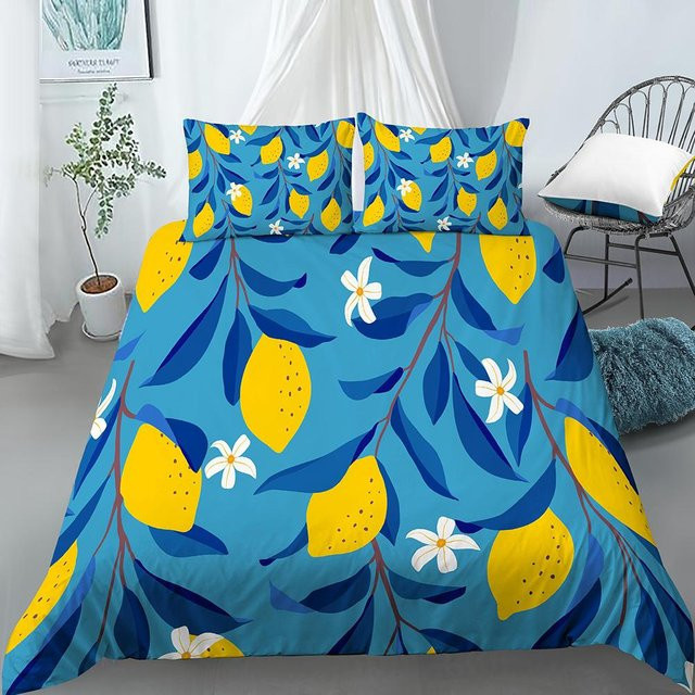 Binchi Bettwäscheset Zitronen-Design aus Mikrofaser, 2- oder 3-teiliges Bettbezug-Set mit Kissenbezug, Farbe Blau, B/H: 210 x 210 cm - Bild 1