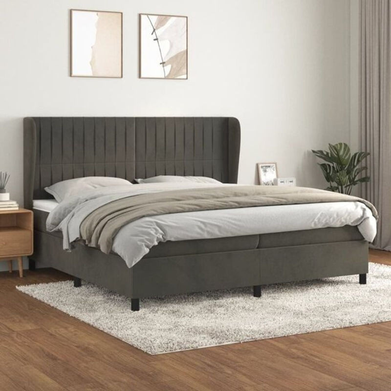 Vidaxl Boxspringbett mit Matratze aus Samt in Dunkelgrau B/T/H: 200 x 200 x 118 cm - Bild 1