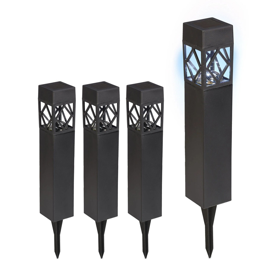 Relaxdays LED Solarlampen Set 4er Pack in Schwarz aus Kunststoff mit Dämmerungssensor und Erdspieß, Höhe: 41 cm, Breite: 6 cm, Tiefe: 6 cm - Bild 2