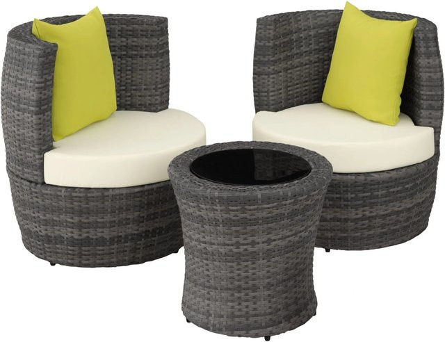 tectake Aluminium Rattan Sitzgruppe Nizza in Grau mit Sicherheitsglasplatte, wetterfest und UV-beständig, B/T/H: 68 x 71 x 72 cm - Bild 2