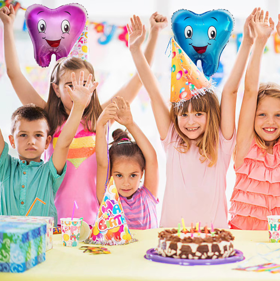 YOUYA DENTAL 2er-Set Aufblasbare Folienballons mit Zahn-Motiv in Rosa und Blau für Kindergeburtstage und Babypartys - Bild 4