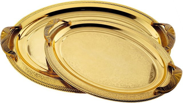 2er-Set ovale Serviertabletts aus 18/10 Edelstahl von Almina in Silber und Gold - Bild 1