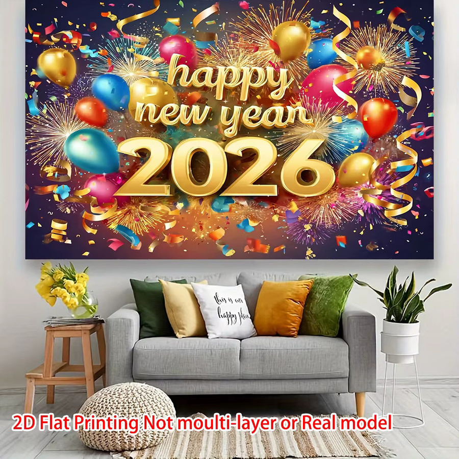 VIKAMA Dekorativer Stoffhintergrund für Silvester und Hochzeiten, Multicolor, 2026 Frohes Neues Jahr Banner - Bild 2