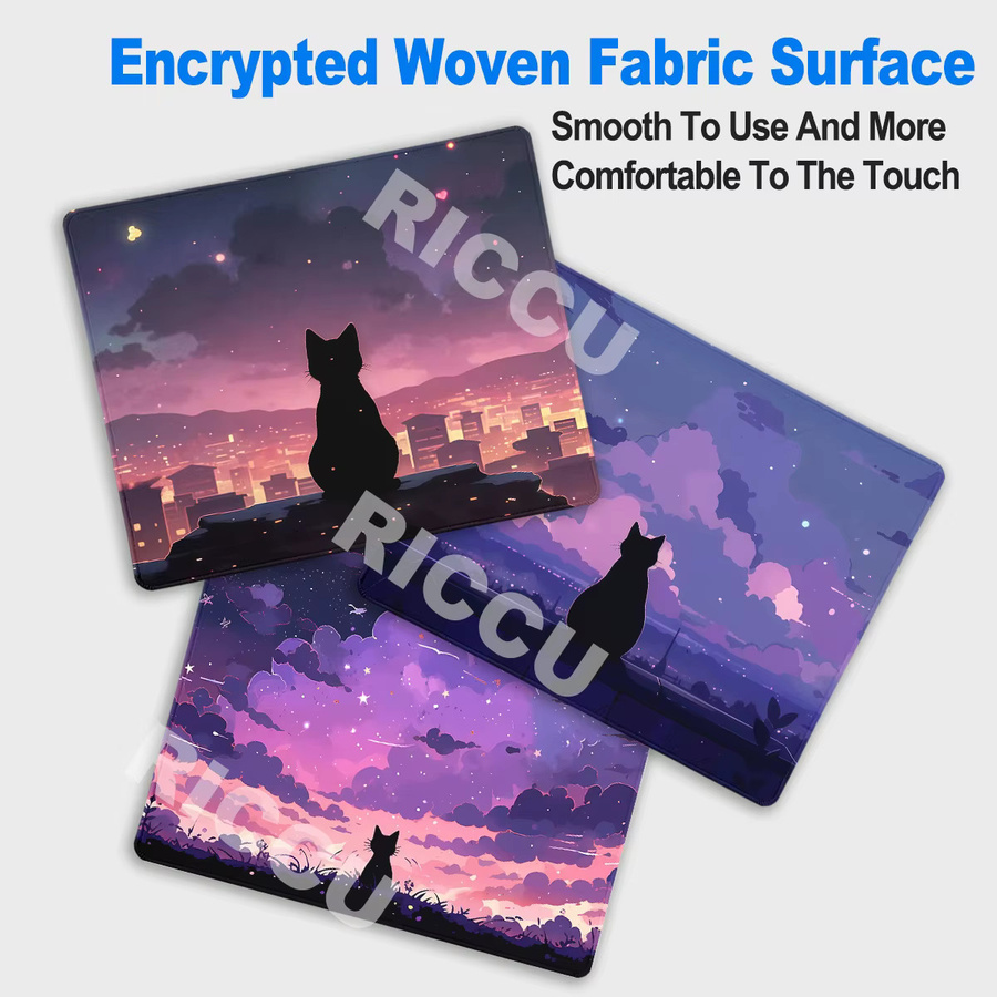 Riccu Mauspad XS Schwarzes Katzen Motiv mit Pastell-Wolken, rutschfeste Schreibtischunterlage in Schwarz und Multicolour - Bild 2