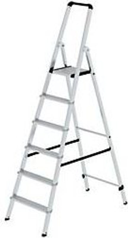 MUNK Aluminium Stufen-Stehleiter mit 6 Stufen in Silber, Arbeitshöhe max. 3,5 m - Bild 3