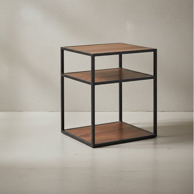 KADIMA DESIGN Nachttisch aus massivem Sheesham-Holz im Industrie-Stil, braun, B/T/H: 40 x 50 x 35 cm - Bild 1