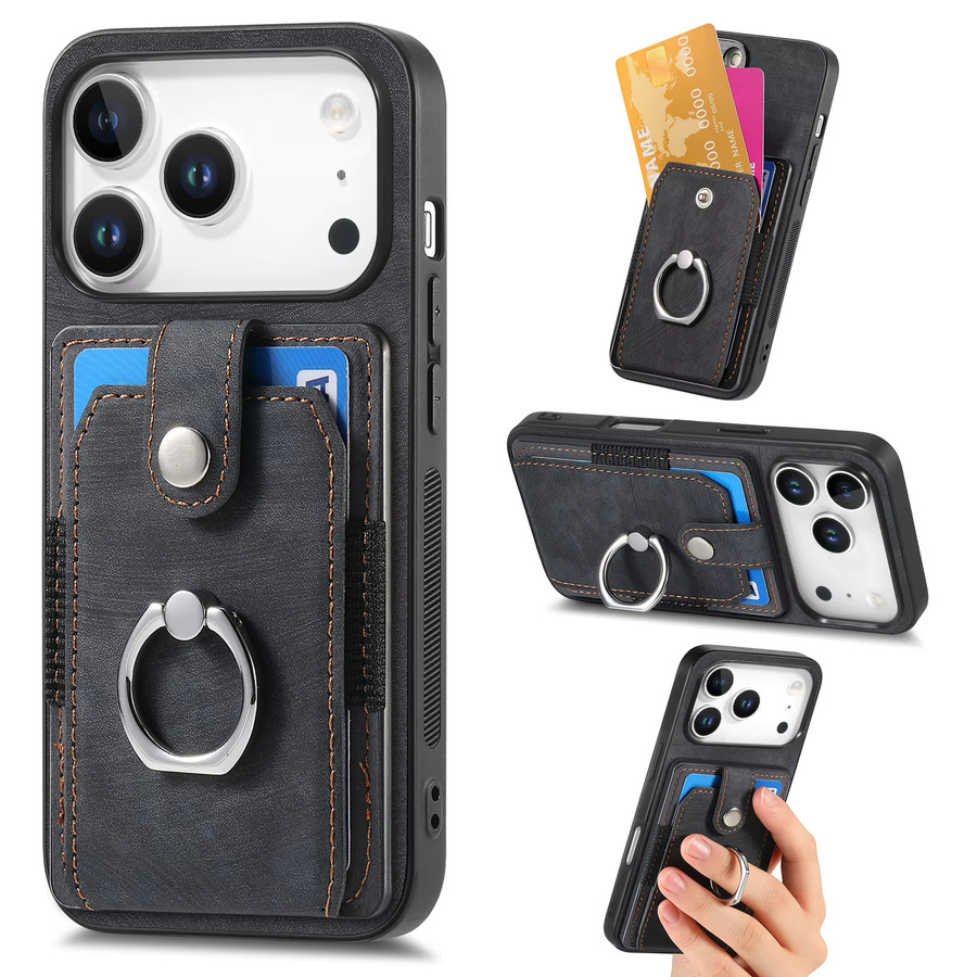 Leder-Schutzhülle mit Ringkartenhalter für Apple iPhone 11 bis 17 Pro Max in Braun - Bild 2