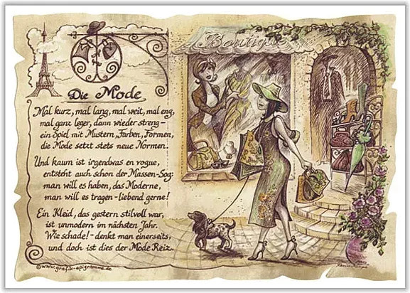 Vintage Zunftbild Mode als Poster auf Antikpapier in Braun, Schwarz und Multicolour, Format A4 - Bild 1
