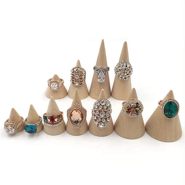 WFLUTTER 10er Set Holz-Schmuckständer Fingerkegel in Braun als Ringhalter und Schmuckorganizer für den Tisch - Bild 1