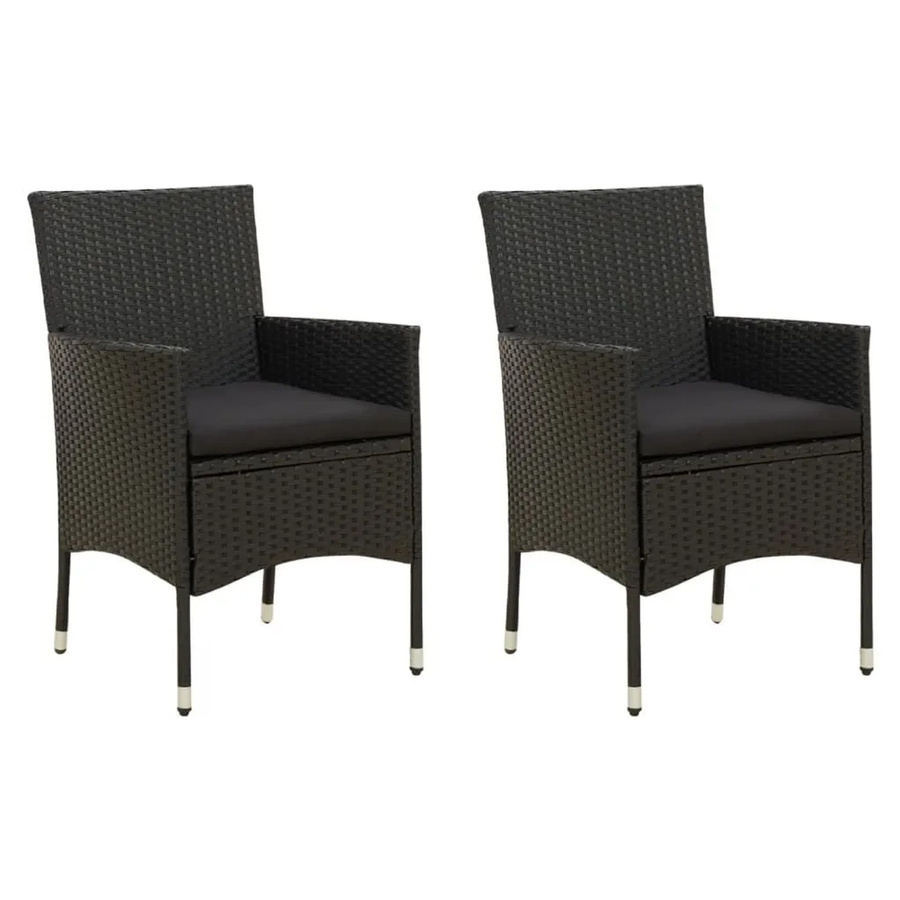 Furnicato Gartenstuhl-Set aus Poly Rattan mit Sitzpolstern in Schwarz, 2 Stück - Bild 2