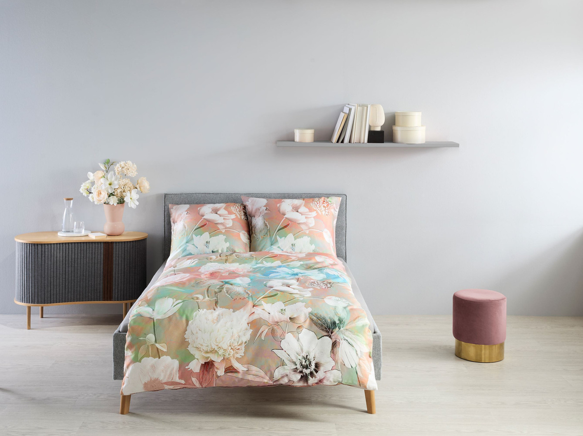 Fleuresse Mako-Satin Bettwäsche mit Blüten und Schmetterlingen in Terra Beige, Set bestehend aus Bettbezug und Kissenbezug, B/H: 155 x 220 cm und 80 x 80 cm - Bild 1