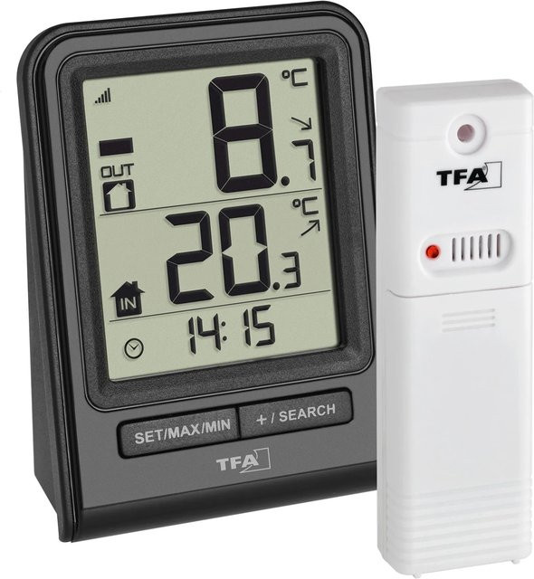 TFA Funk-Thermometer Prisma mit Außensender in Schwarz - Bild 1