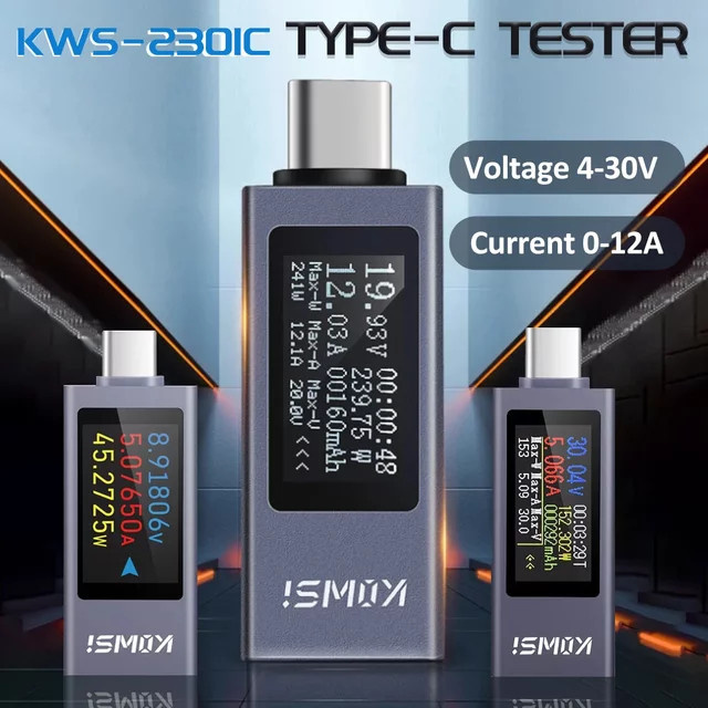 USB-C Multifunktions-Tester mit Digitalanzeige für Spannung und Stromstärke als Power Meter für Ladegeräte und Powerbanks - Bild 1