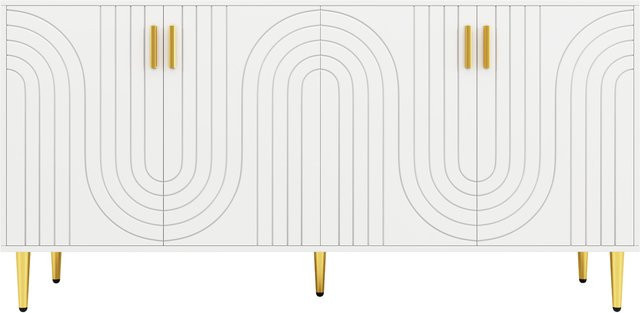 Moderne Anrichte von Aosom mit Wellen-Design und goldenen Griffen in Weiss, B/T/H: 152 x 40 x 75 cm - Bild 1