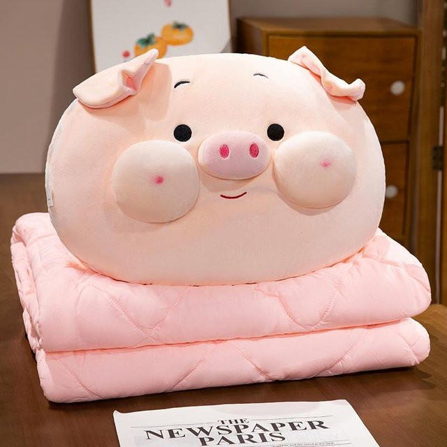 Cartoon Plüsch Schweinchen Plüschkissen mit Decke, Stofftier, 1-teiliges Set - Bild 1