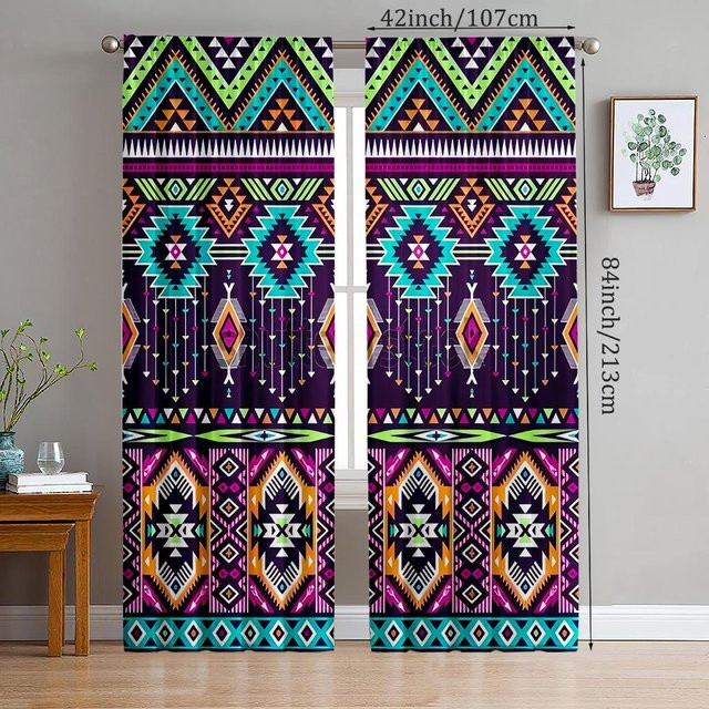 2er-Set Boho Vorhänge aus Polyester in Weiß, halbtransparent mit Schlaufen, B: 35 cm, H: 100 cm - Bild 1