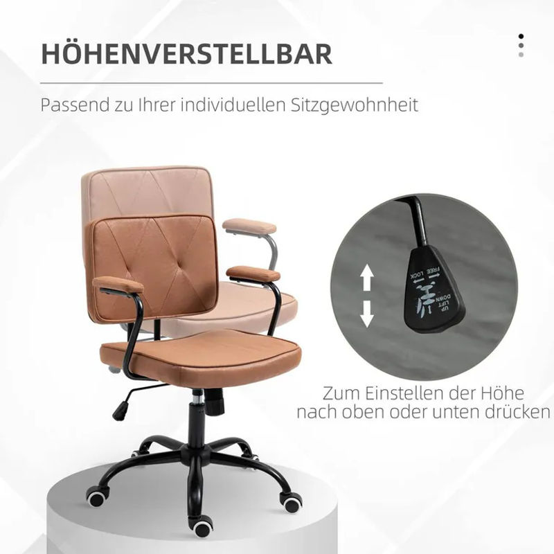 Vinsetto Drehstuhl 921-595BN in Braun mit Armlehnen und Rollen - Bild 3