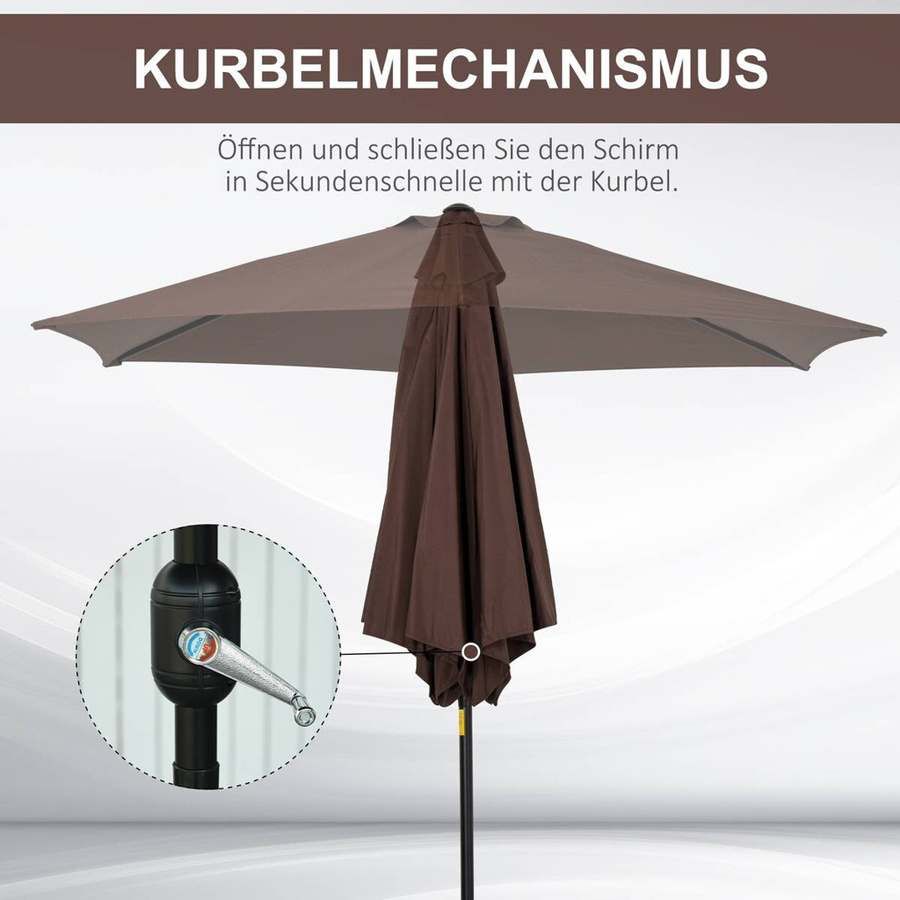 Outsunny Sonnenschirm braun aus Stahl und Aluminium mit Polyesterbespannung, Höhe: 235 cm, Durchmesser: 260 cm - Bild 2