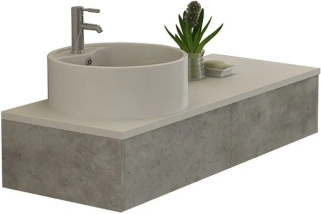Jet-Line Badset Biel in Grau Betonoptik mit Keramik-Waschbecken und Unterschrank, Breite: 120 cm - Bild 1