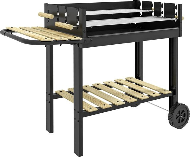 Outsunny Holzkohlgrill aus Metall und Kiefernholz in Schwarz, B/T/H: 53,5 x 113 x 82,5 cm - Bild 1