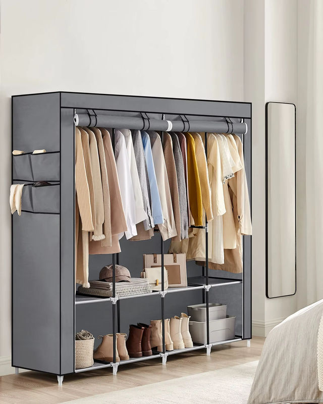 SONGMICS Stoffschrank Kleiderschrank in Anthrazit und Schwarz mit 4 Hängefächern, Ablagen und 4 Seitentaschen im minimalistischen Design - Bild 5