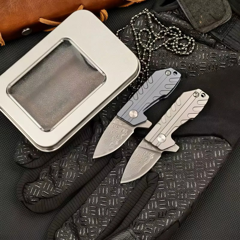 Mini Klappbares Taschenmesser mit Damaszener Klinge in Silber für Outdoor, Camping und EDC - Bild 5