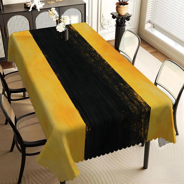 JMG Household Supplies Tischdecke mit abstraktem Streifen-Druck in Schwarz-Gelb, rechteckig, fleckenabweisend und waschbar, B/T: 160 x 100 cm - Bild 1