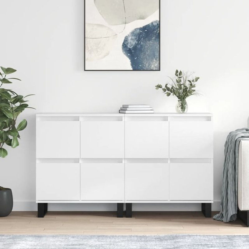Vidaxl Schränke im 2er-Set, Weiß, Holzwerkstoff, Klassisches Design mit Schwenktüren und freistehender Bauweise - Bild 1
