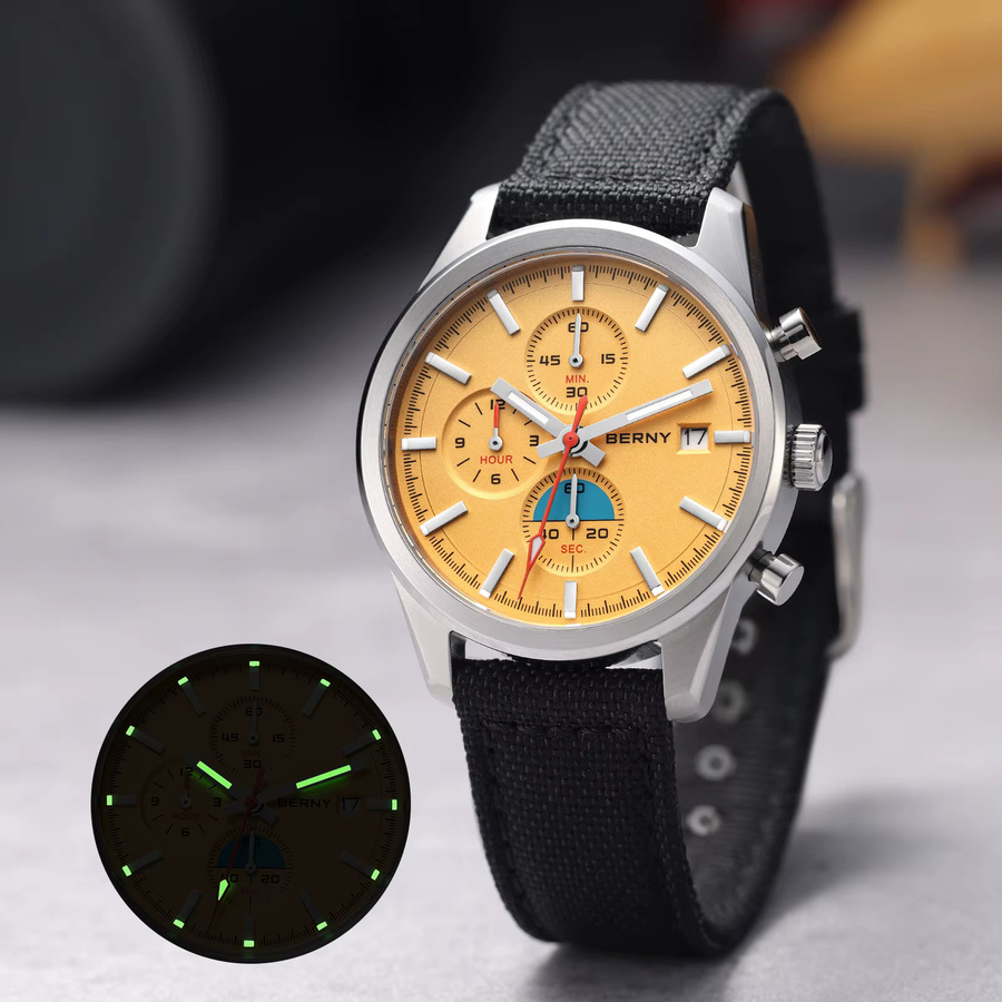 BERNY Chronograph, Quarz, Edelstahl, Saphirglas, Textil/NATO, Herren - Bild 2