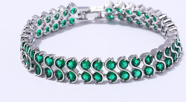 YIRAN Jewelry 5 Armband, Zirkon, Smaragd, Unisex, 18,8 cm - Bild 1