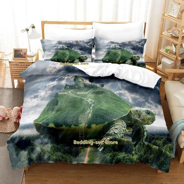 Bettwäsche-Set Turtle Island mit 3D-Schildkröten-Motiv, dreiteiliges Cartoon Anime Set aus Mikrofaser, Mehrfarbig, B/H: 200 x 230 cm - Bild 1
