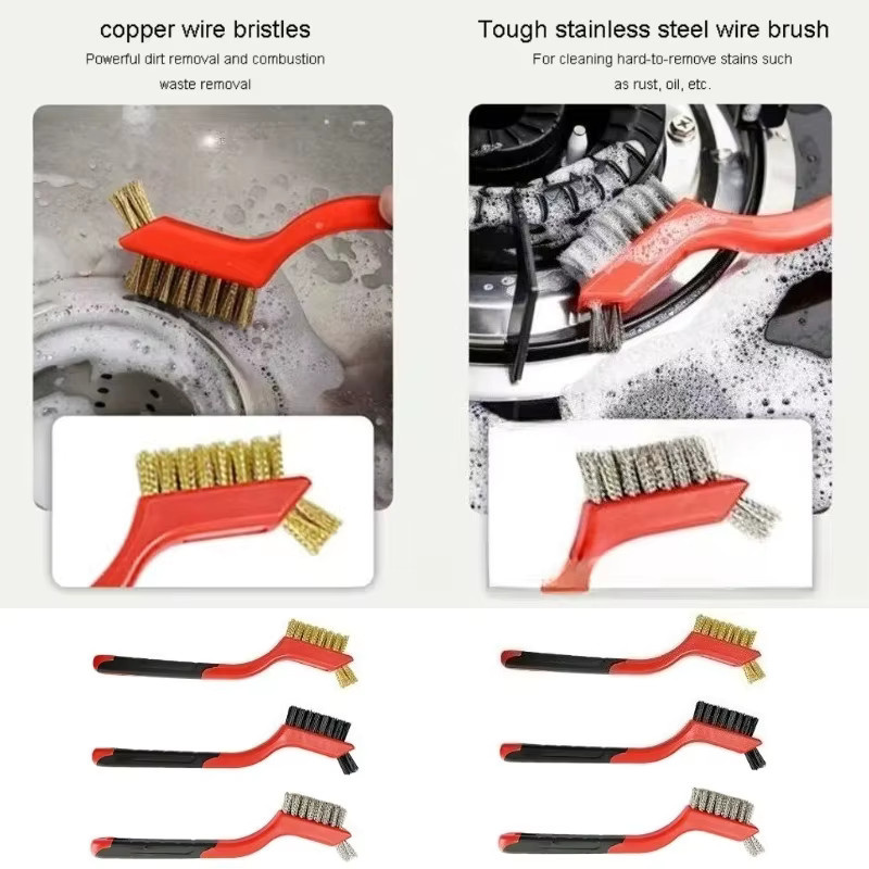 XMSJ Drahtbürsten-Set mit gebogenem Griff aus Nylon, Messing und Edelstahl zur Tiefenreinigung von Rost, Schmutz und Farbe - Bild 3