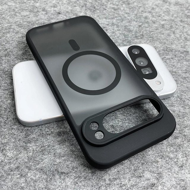 Matt durchscheinende magnetische Schutzhülle für Google Pixel 9 Pro XL 8 7 6 Pro, stoßfest und kompatibel mit kabellosem Laden, Schwarz/Transparent - Bild 1