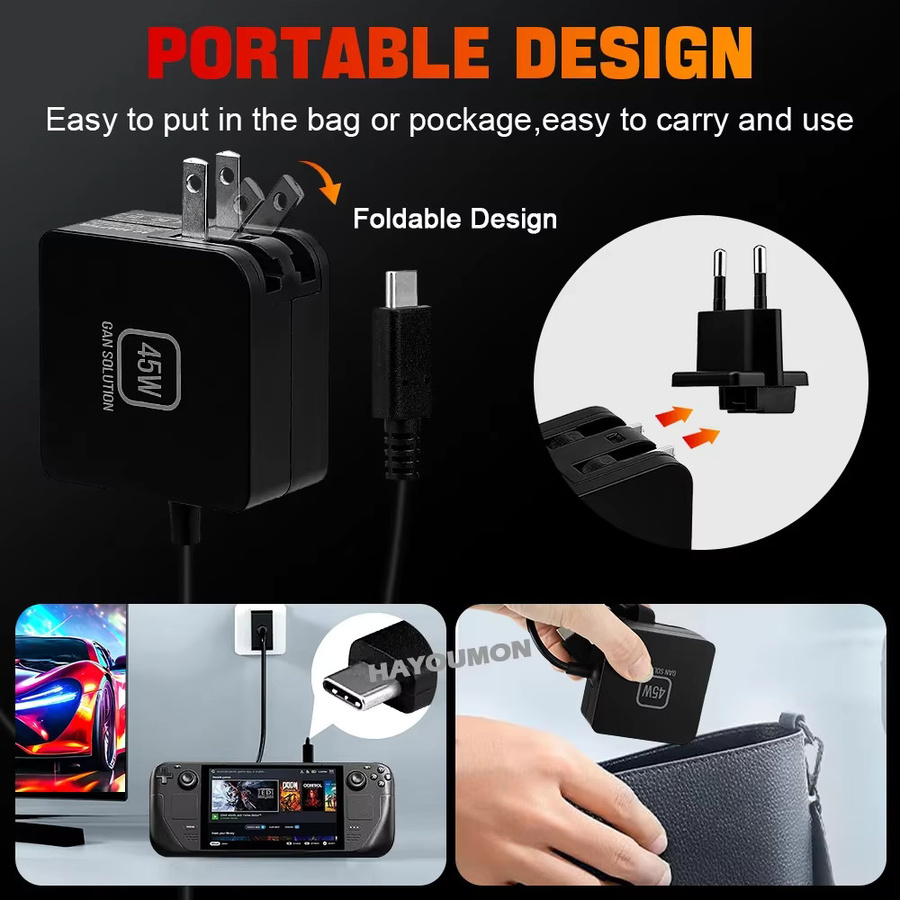 HeroAngel 45W USB-C Schnellladegerät Netzteil für Steam Deck und Nintendo Switch, Schwarz - Bild 5