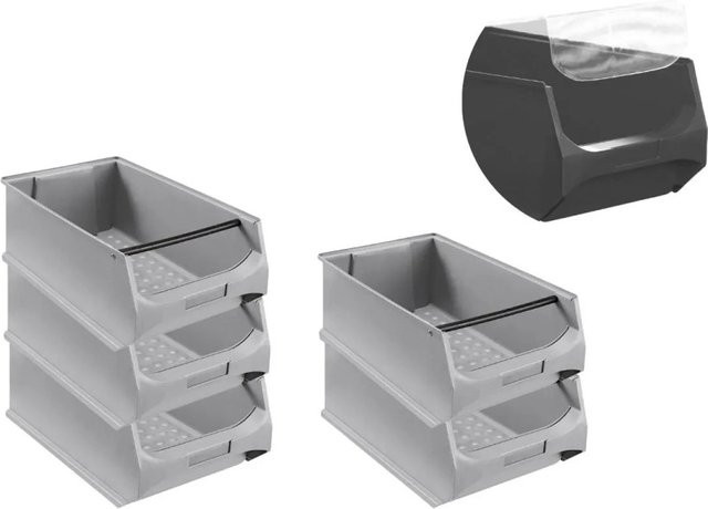 PROREGAL SparSet 5 Sichtlagerboxen mit Griffstange und Abdeckung, Grau, H x B x T: 20 x 30 x 50 cm - Bild 1