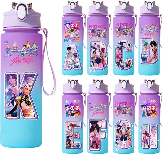 Bandai Kpop A-Z Trinkflasche mit Strohhalm, tragbarer Tumbler in Multicolour, 750 ml - Bild 1