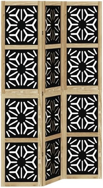 vidaXL 3-teiliger Raumteiler aus Paulownia-Massivholz in Braun und Schwarz mit geometrischem Design, H: 180 cm, B: 110 cm, T: 3 cm - Bild 1