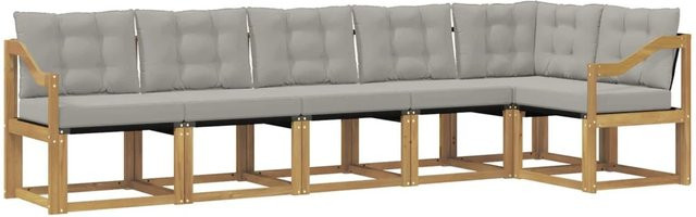 vidaXL Outdoor-Sofagarnitur 6-teilig aus Akazienholz mit Textilene und Kissen in Weiß-Hellgrau - Bild 1