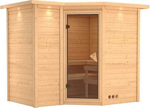 Karibu Sauna Riga 2 aus Fichtenholz für 4 Personen in Beige ohne Ofen B: 264,0 cm, T: 212,0 cm, H: 198,0 cm - Bild 1