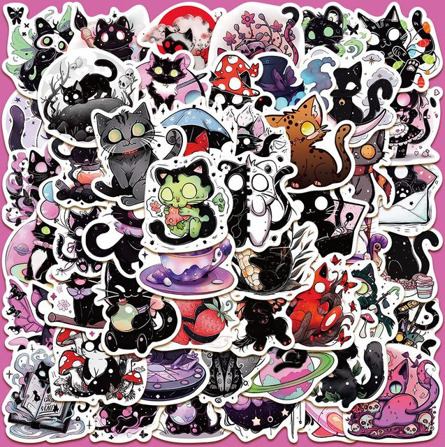 50-teiliges Set Scared Soul Cat Aufkleber von Anime Worlds Store, wasserfeste Dekoration in Multicolor für Laptops, Notizbücher und Handyhüllen - Bild 1